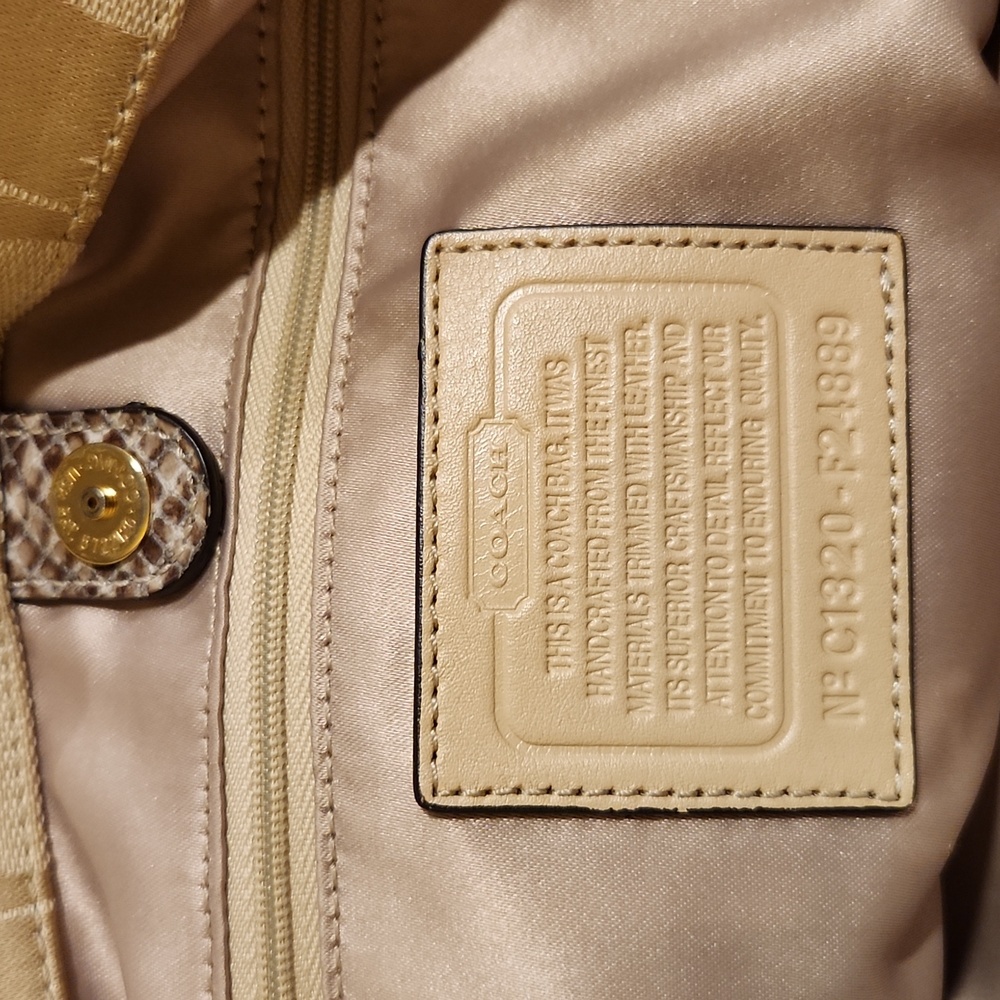 Beige Coach Signature Canvas & Python Embossed Le… - image 5